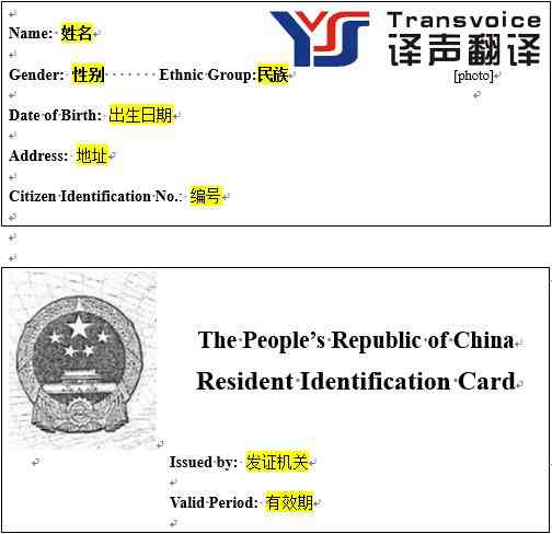 身份证英文模板