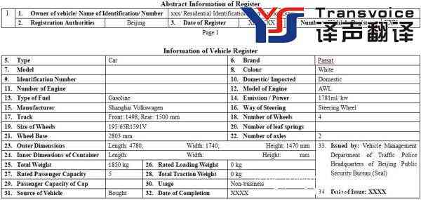 法国签证(申根国) 机动车登记证书翻译(图1)